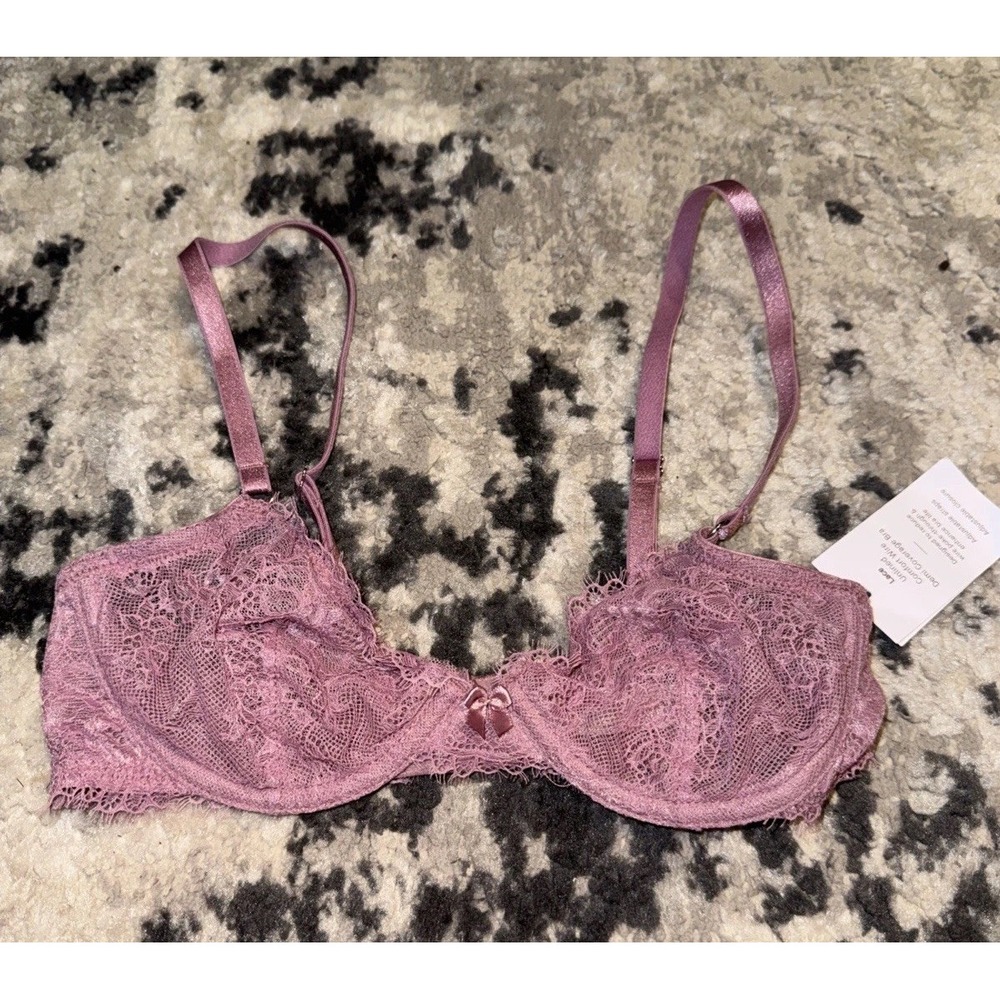 Auden Bra 32B Purple Lace Unlined Underwire Adjustable New